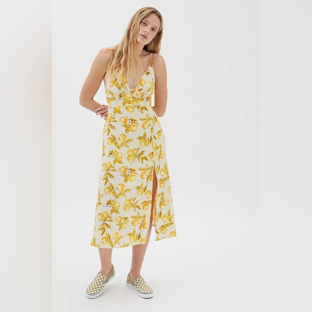 Urban outfitters first sight linen blend lemon dress size XS
